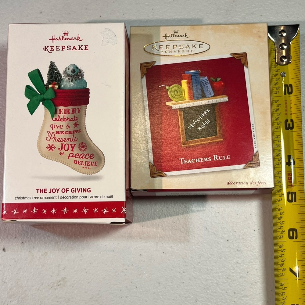 Hallmarks Keep Sake Ornaments The Joy Of Giving And Teachers Rule NIB